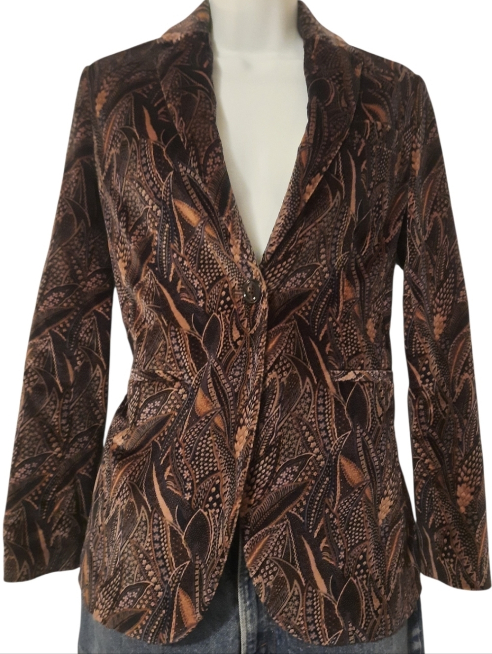 $598 CIRCOLO 1901 Velvet Cotton Blazer Foliage Botanical Paisley Jacket Fitted S